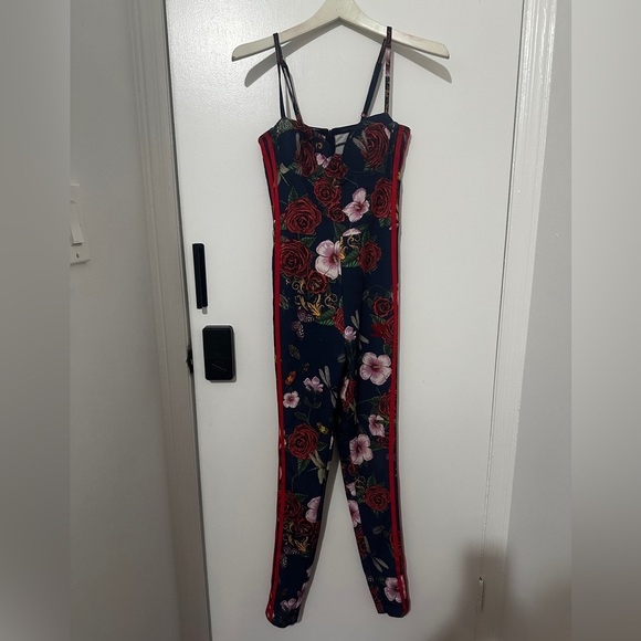 adidas Pants - adidas Rita Ora Collection Floral Jumpsuit with Red and Black